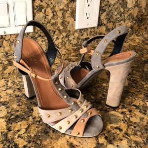 Gucci pink/grey gold studded heels